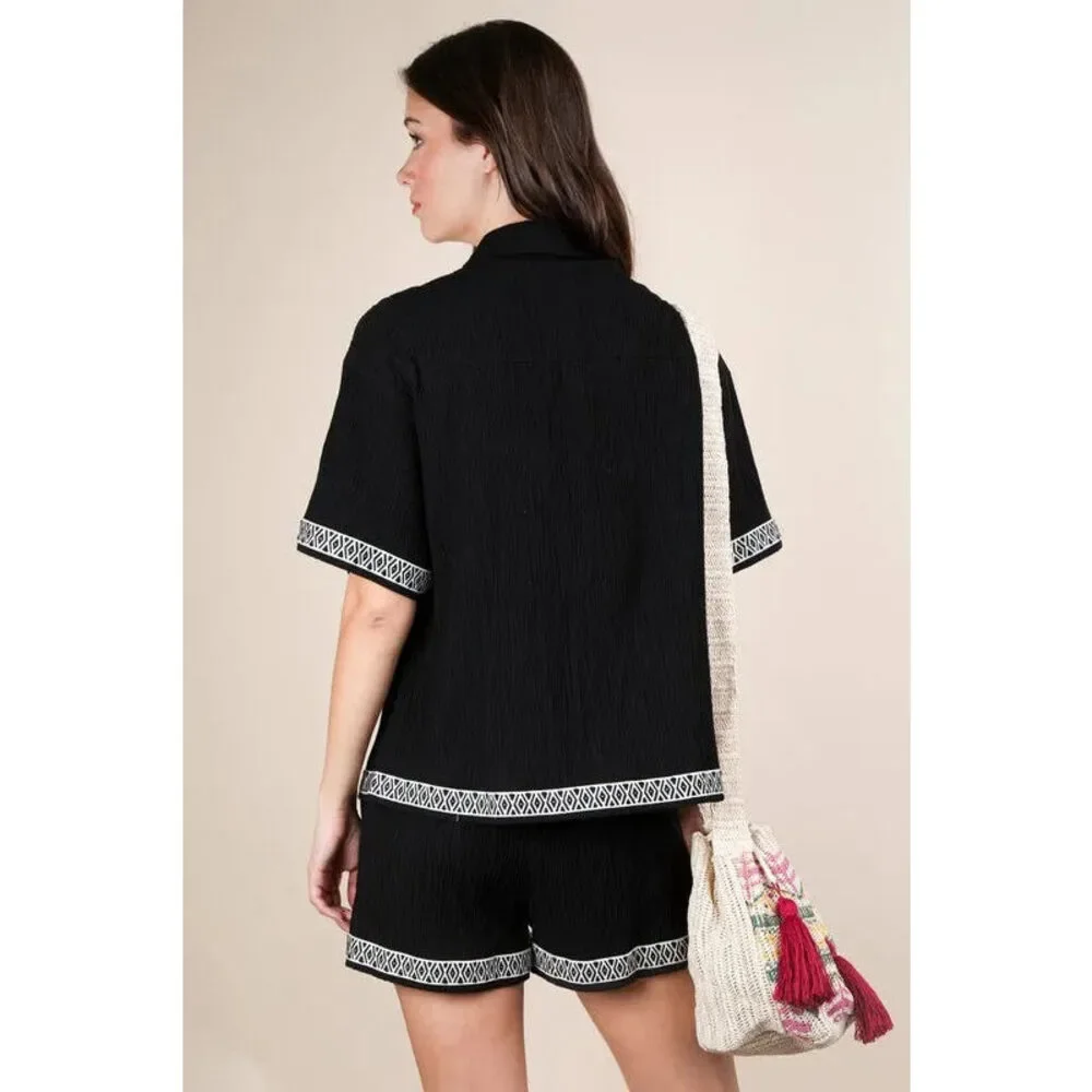 VERY J Crinkled Woven Shirt Top & Shorts Set